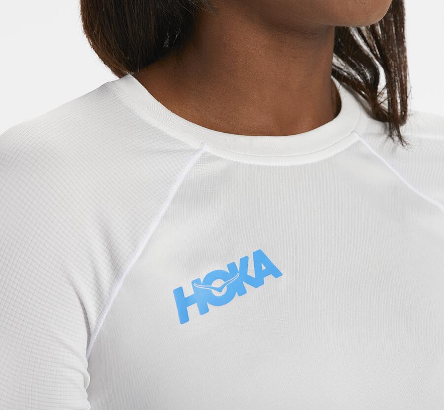 Hoka One One Performance Lång Sleeve Top Dam - Vita - PIZSX-4397